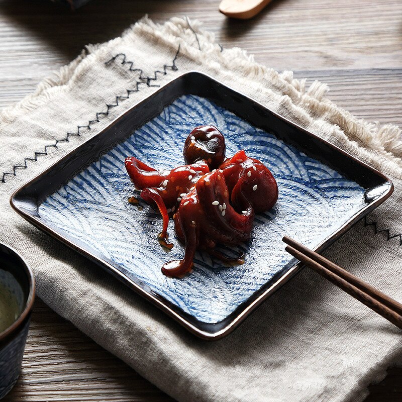 Vågmönster sushi tallrikar japansk stil halkfri keramisk porslin retro japansk mat rätter middagsservice