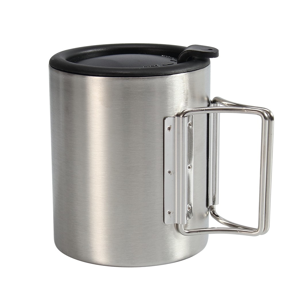 Outdoor Portable Camping Coffee Cup Double Stainless Steel Cup Folding Handle