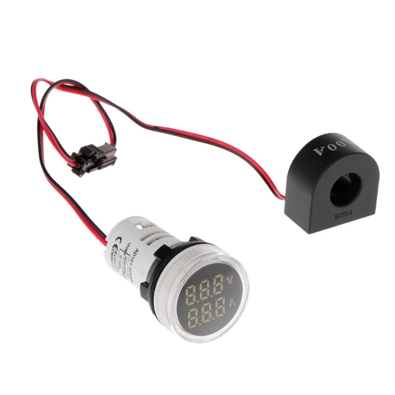 Digital Voltmeter Amperemeter 22mm Runde AC 50-500V 0-100A Spannung Volt Ampere-Monitor: W