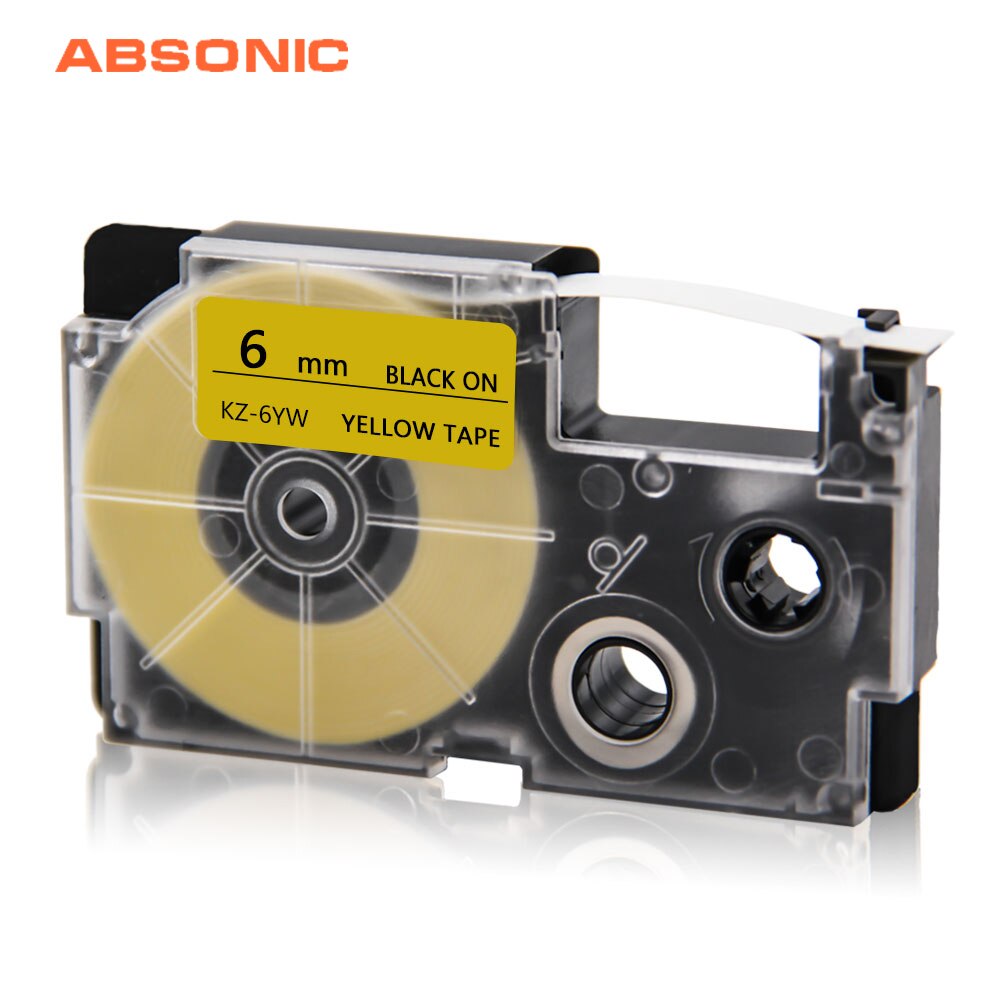 Absonic Compatible for Casio XR-6YW Labels Tape EZ-Label Printer for KL-60 KL-120 KL-820 KL-60SR KL-70e KL-100e KL-100 KL-200