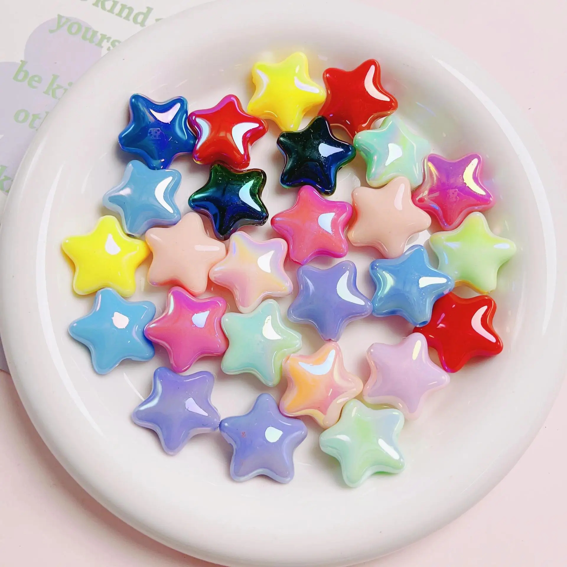 Contas acrílicas de cinco pontas para meninas, contas dispersas, colar colorido, bracelete bonito, acessórios de moda: Rosa-claro