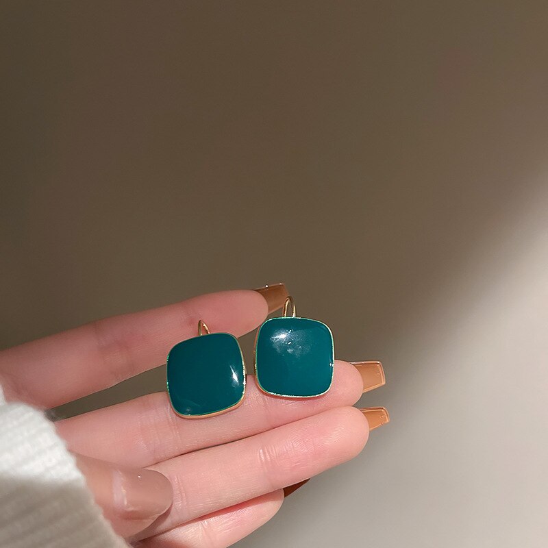 Trendy Vrouwelijke Rode Groene Steen Oorbellen Sierlijke Gouden Kleine Kleur Clip Oorbellen Voor Vrouwen Charm Bruid Vierkante Bruiloft Oorbellen
