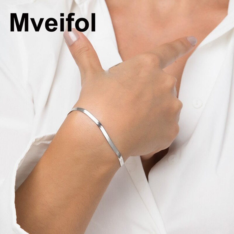 Mveifol Rvs Flat Snake Chain Armband Voor Vrouwen Classic Herringbone Armband Pulseras Stapelbaar Sieraden