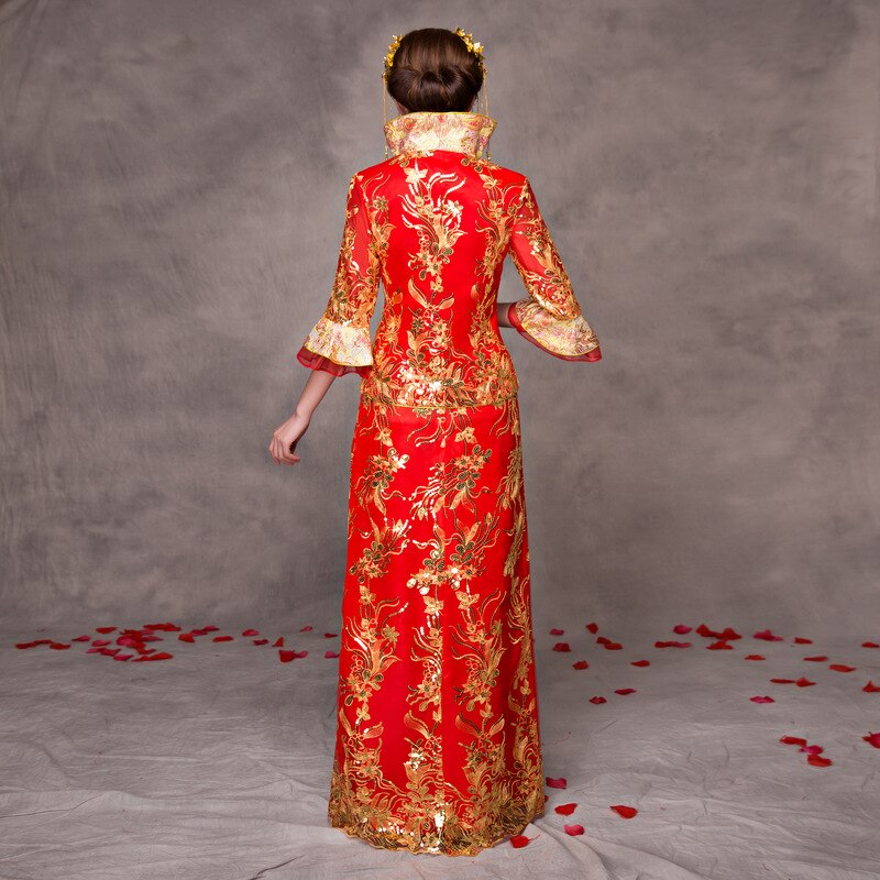 Cheongsam Vintage rojo bordado de novia, vestido de boda de estilo chino tradicional moderno Oriental para mujer, Vestidos Qipao talla S-XXL