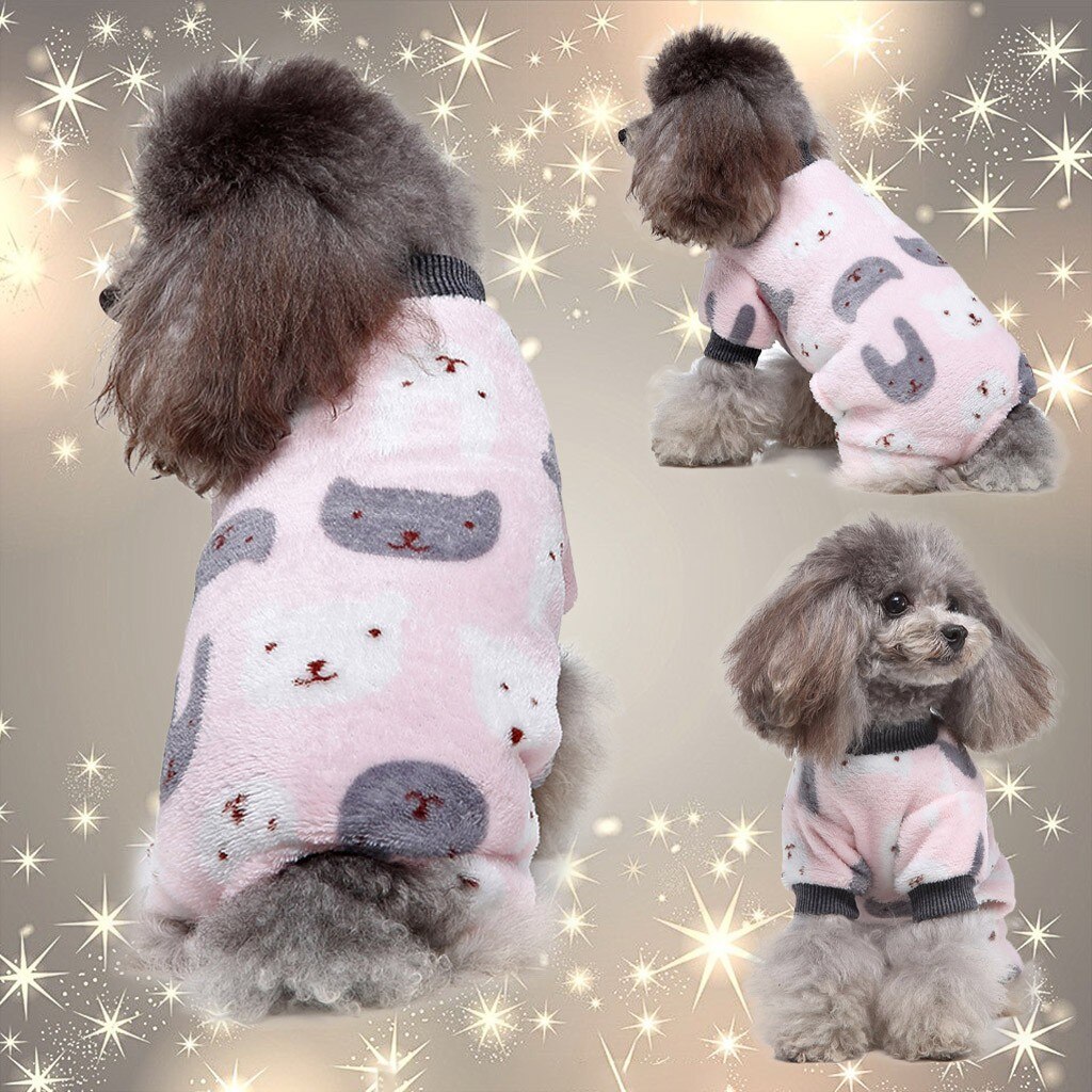 Coelho bonito dos desenhos animados imprimir quente velo pequeno roupas para cães animais de estimação macacões camisola gato cachorro inverno vestuário 208