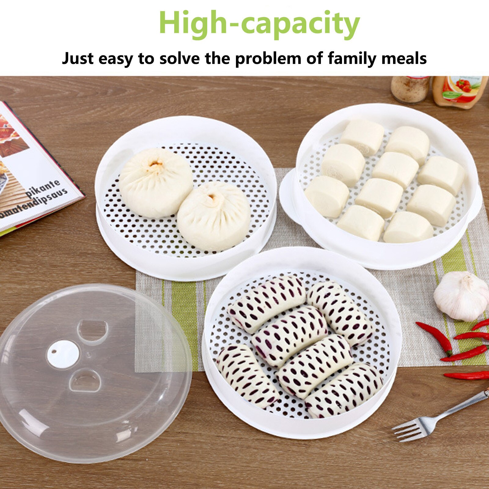 4# Practical Microwave Oven Steamer Eco-friendly Pp Steamed Buns Steaming Utensils With Lid Durable Kitchen Tool 1/2 Layer