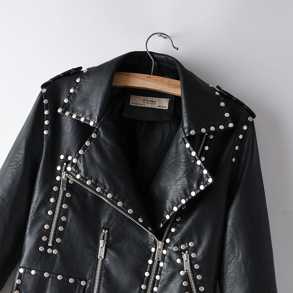 Chaqueta de cuero negro de piel de imitación de cuero de manga larga de motociclista de mujer chaquetas y abrigos casuales chaquetas cuero mujer