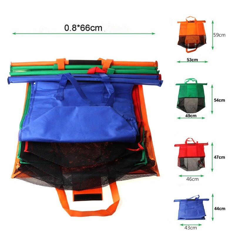 4- pack herbruikbare trolleytas boodschappentas voor winkelwagen of koude boodschappen 517d