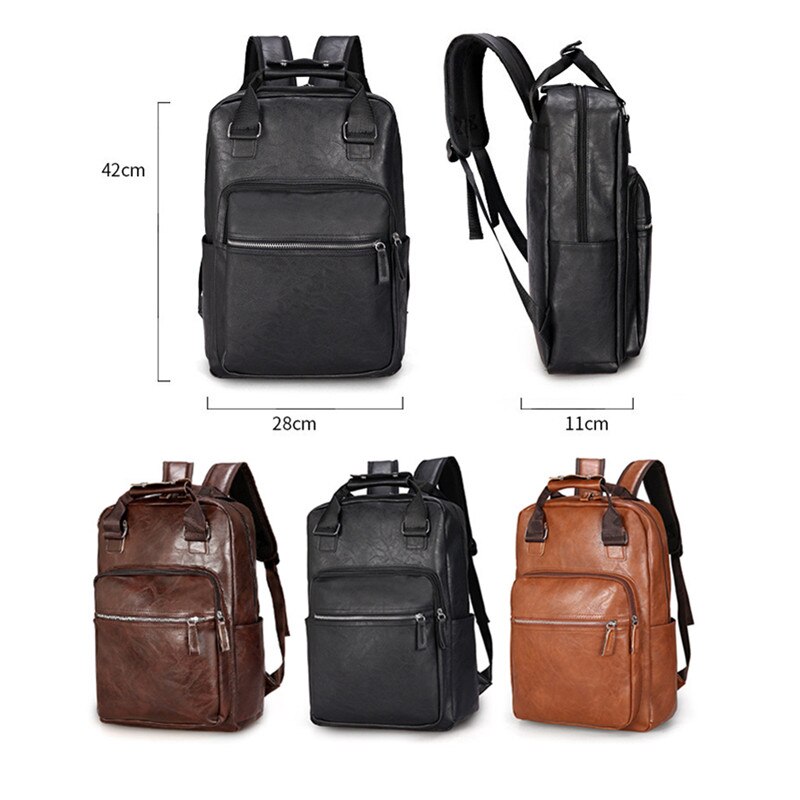 Mannen Rugzak Pu Lederen Tas Grote Capaciteit Laptop Rugzak Voor Mannen Toevallige Schooltas Voor Tiener Jongens Bruin Zwart