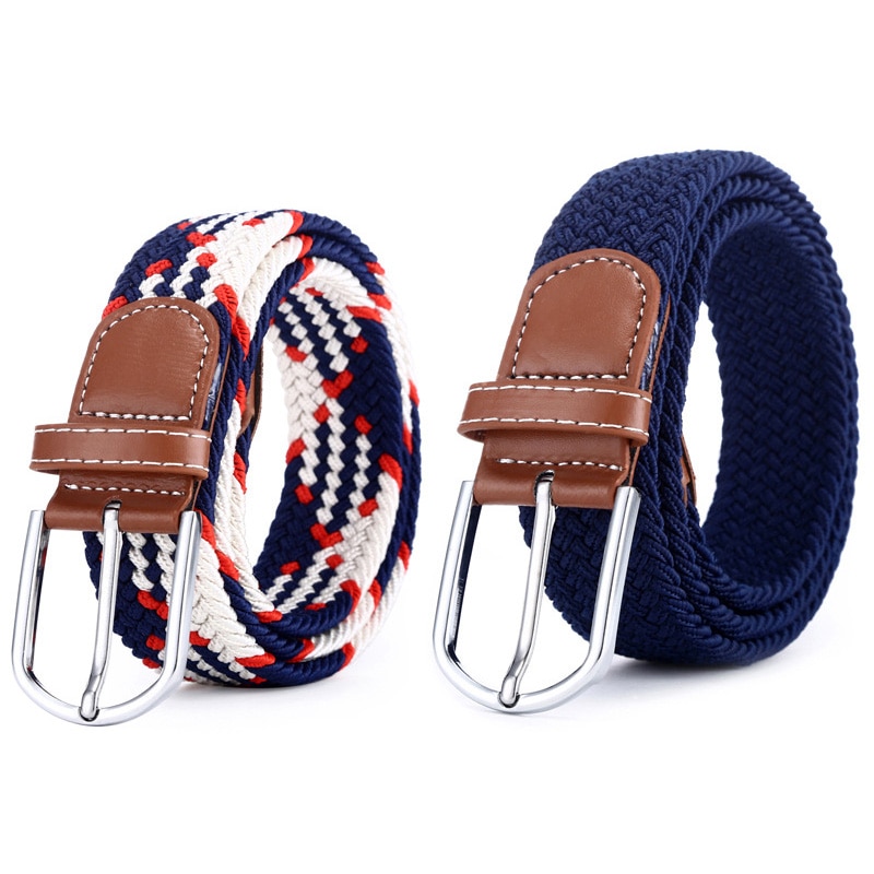 Mannen Elastische Stretch Taille Riem Zwart Canvas Gevlochten Kleine Elasticiteit Geweven Lederen Riem Brede Metal Stretch Riem Voor mannen