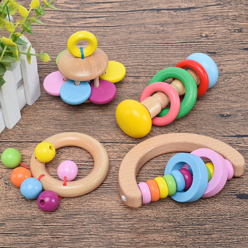 Wood Rattle Baby Toys Rattles Baby Bed Hand Bell Rattle Toy Handbell Musical Educational Instrument Toddlers Rattles Teether