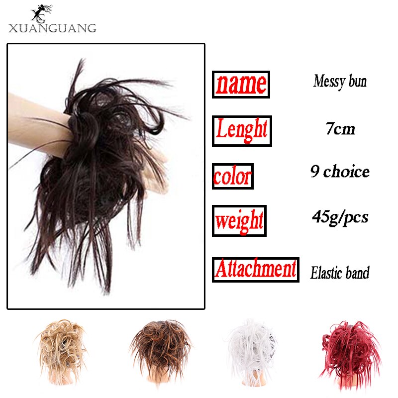 Xuanguang syntetisk rörig chignon munk gary brun färg hår bulle pad elastisk hår rep gummiband hårförlängningar