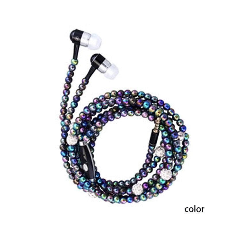 Women Earphones Bling Pearl Necklace Earbuds Headset For Phone Girls Беруши: 08