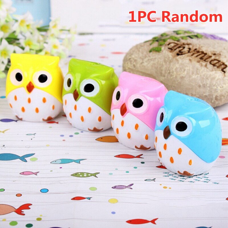 1PC Cute Owl Pig Hedgehog Hippo Plastic Pencil Sharpener Lovely Multiple Animals Stationery for School Kids: Owl Dual Holes