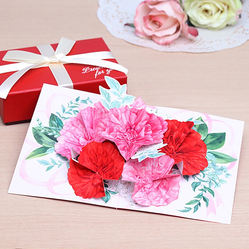 DIY Pop-up Card Carnation Flower,Handmade 3D Anniversary Greeting Paper Model,Postcard Invitation Papercraft,Craft ER-107