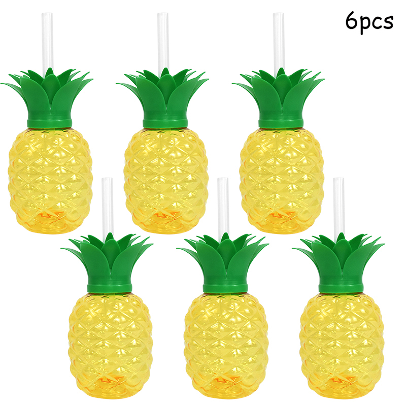 Hawaiian Summer Party Pineapple Strawberry Cup with Straw Tropical Wedding Flamingo Luau Birthday Party Decoration Drinking Cup: light yellow