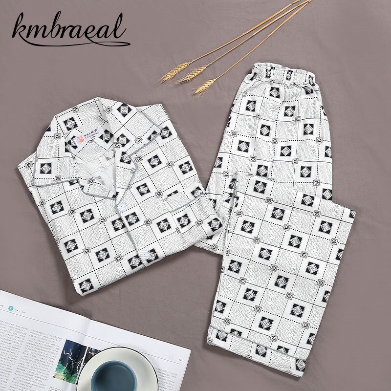 Summer Casual knit Cotton Pajama Sets for Men Short Sleeve Long Pants Sleepwear Pyjama Male Homewear Lounge Wear Clothes