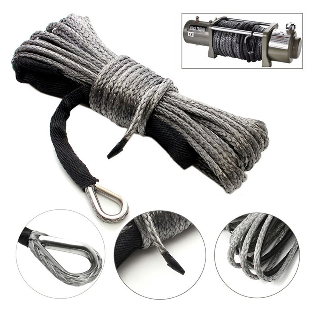Winch Rope ATV UTV High Strength Synthetic Winch Line Cable Rope Tow Cord With Sheath Gray For SUVs, ATVs