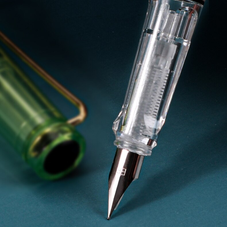 Pluma estilográfica de pistón transparente Wingsung, pluma con Clip de Metal de gran capacidad, material de papelería para Escritura, escuela y oficina, 1 unidad