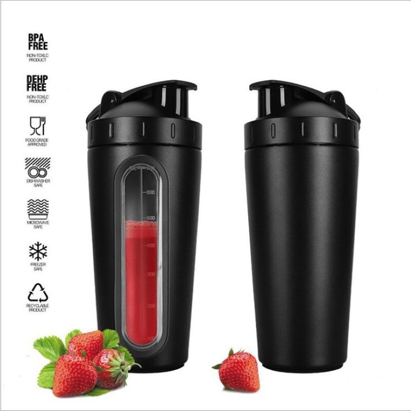 700ml gjennomsiktig skala i rustfritt stål rister kopp Fitness sport bærbar proteinpulver milkshake kopp utendørs klatreflaske
