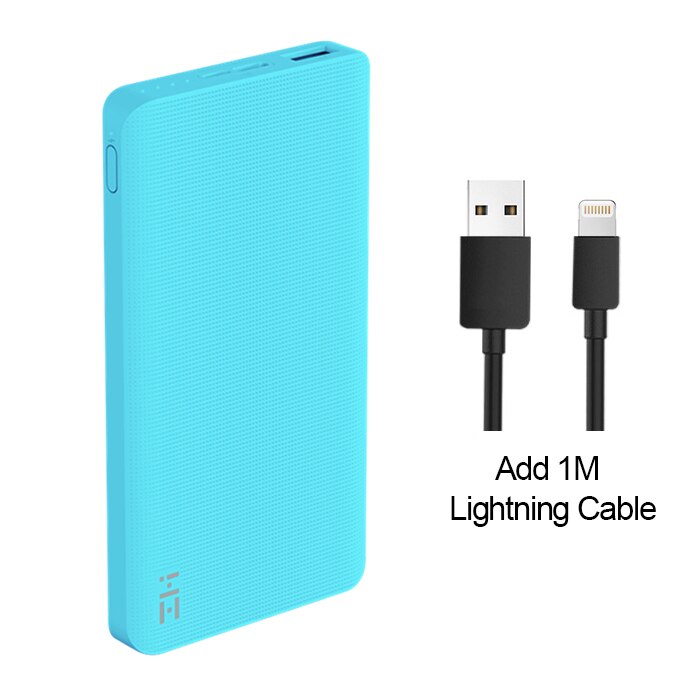 ZMI Power Bank 10000mAh Powerbank External Battery portable charging Quick Charge 2.0 Two-Way Fast Charge Pack for iPhone: Blue Add Lightning