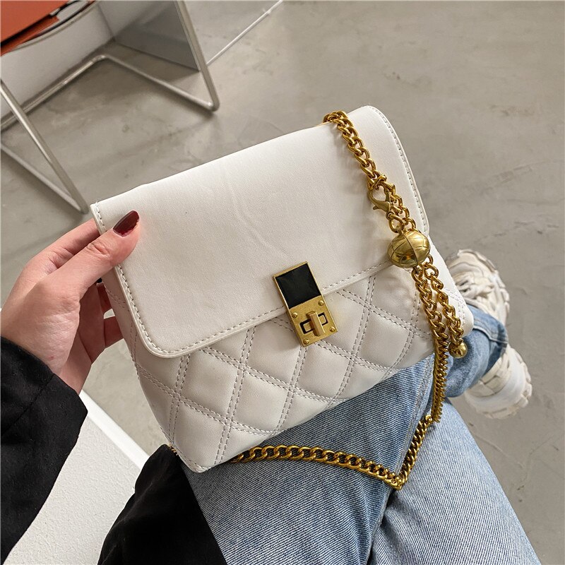Mini bolso cruzado con cadena para mujer, bandoleras de piel sintética suave, de , a la ,: Beige