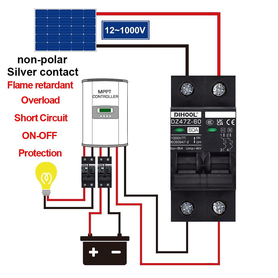 Disyuntor Solar DC DC1000V MCB protección contra sobrecarga interruptor de desconexión 100A 120A 20A 25A 30A 40A 50A 60A Protector de batería