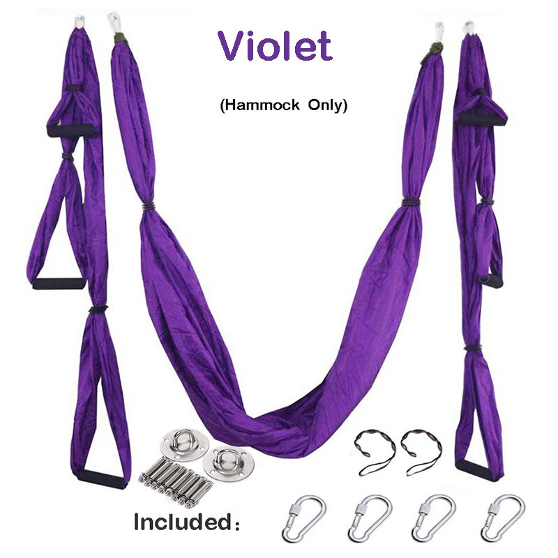 Anti-Gravity Yoga Hangmat Gym Sterkte Inversie Antenne Tractie Swing Yoga Riem Set: Violet