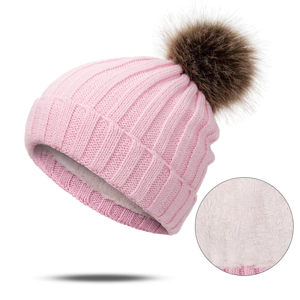Evrfelan Bommel Wolle Winter Hütte Frauen Gestrickte Dicke Mütze Hüte für Damen Warme Schädeldecke Beanies Mädchen Motorhaube Gorro