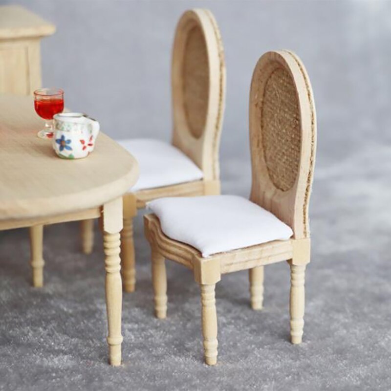 1/12 Dolls Miniature Furniture Wooden Unpainted Dining Chair for Dollhouse Decor pretend play toy Furniture Toys kid toy