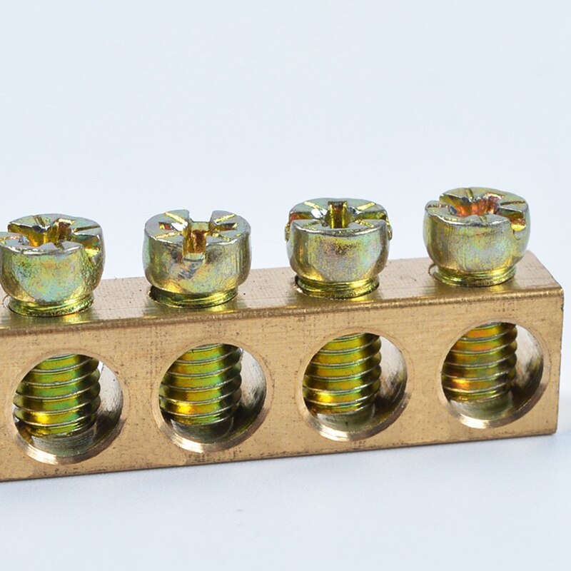 Terminal Block Blue Terminal Bus Bar 10 Positions Screw Brass Terminal Grounding Strip Bus Bar Block Pack of 5