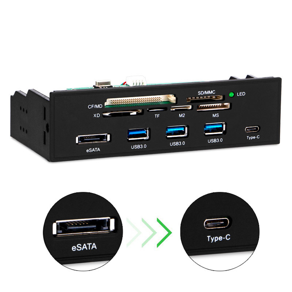 En-Labs 5.25 "Pc Computer Voorpaneel Usb 2.0 Kaartlezer Met 3 Poorten Usb3.0, Type-C, Esata, Md, Sd/Mmc, Xd, Tf, M2, Ms, 64G Cf-Lezer