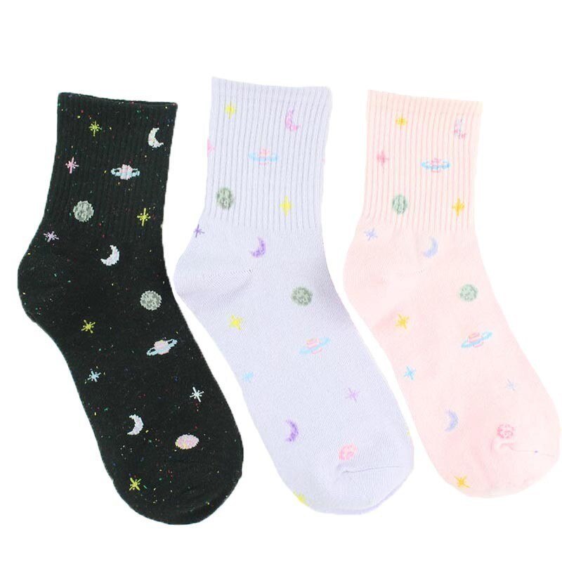 CHAOZHU Korea moda dziewczyny piękny wszechświat pokładzie skarpetki czesana bawełna robienie na drutach kawai kobiety podstawowe calcetines ciorapi skarpetki