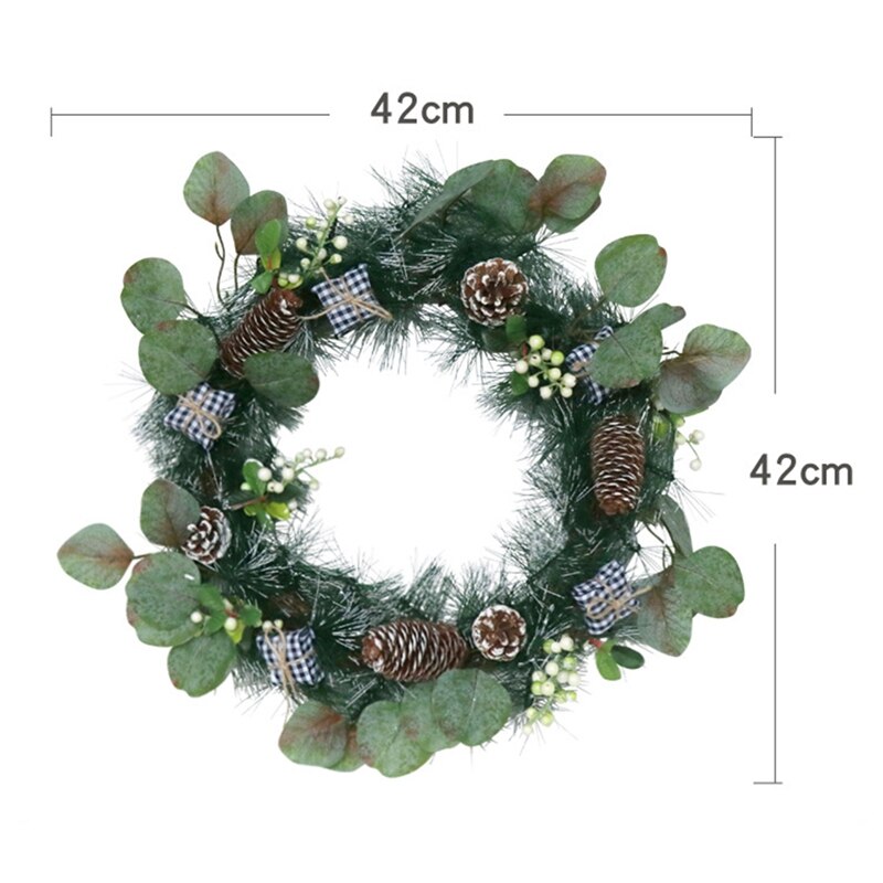 Artificial Christmas Pine Wreath With Decorative Box Pinecone Berries For Front Door Wall Window Home Decoration
