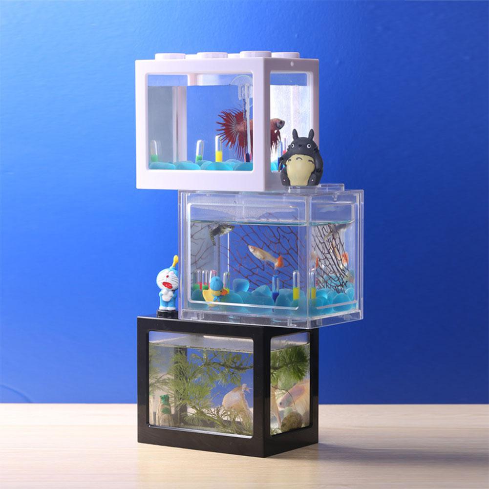 Akvarietank akvarie fiskeskål mini fiskekop guldfisk bygning akvarium superposition cylinder landskab fiskeskåle