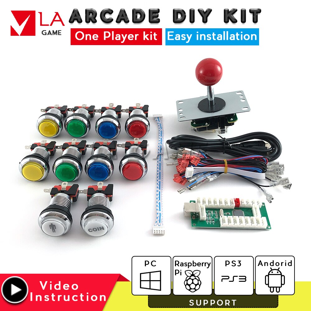 1 Speler Arcade Kast Diy Arcade Nul Vertraging Encoder Kit Arcade Joystick Arcade Sanwa Lluminated Led Button Voor Mame Jamma