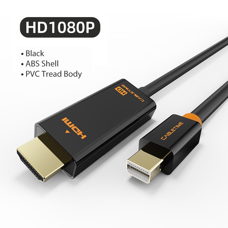 CABLETIME Mini Displayport do HDMI kabel Mini DP 1.2 Thunderbolt Displayport do HDMI kabel 1080P dla Surface pro 6 telewizor z dostępem do kanałów C054: czarny / 1,5 m