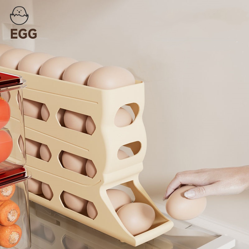 Automatic Roll-out Egg Storage Device Household Refrigerator Side Door Storage Box Egg Box Kitchen 4 Layer Can Hold 30 Eggs Rack