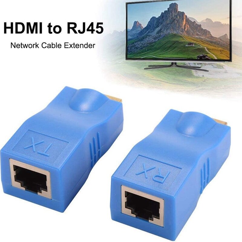 HDMI Extender, RJ45 Network Signal Extender Transmitter and Receiver Adapter over By Single CAT6 Cable 100Ft / 30M