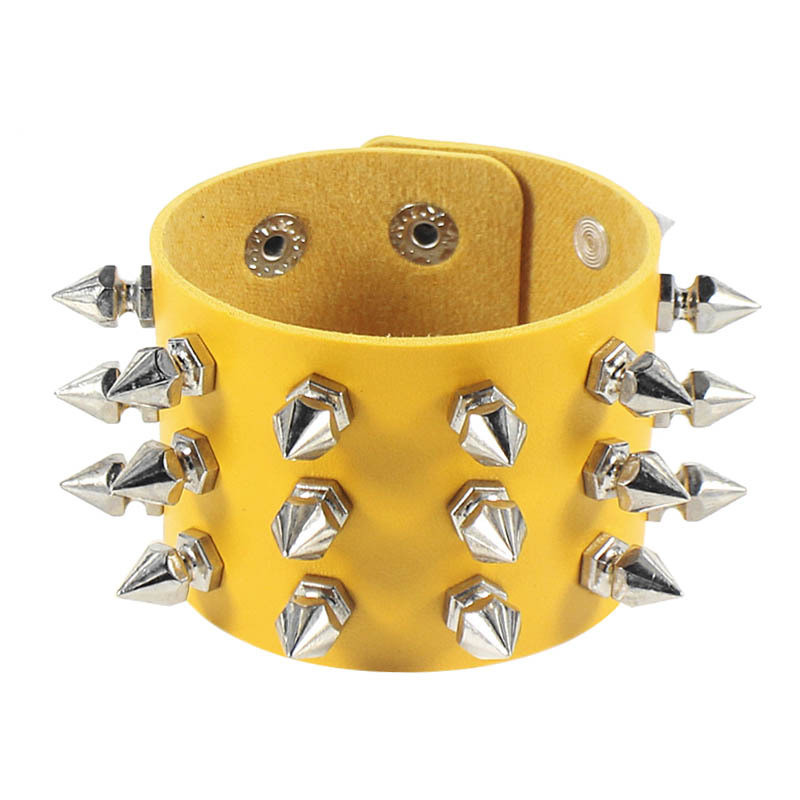 Punk Bracelet for Men Women Goth Black Leather Wristband with Metal Spike Studded Spike Rivets Cuff Bangle Adjustable: REDDISH BROWN