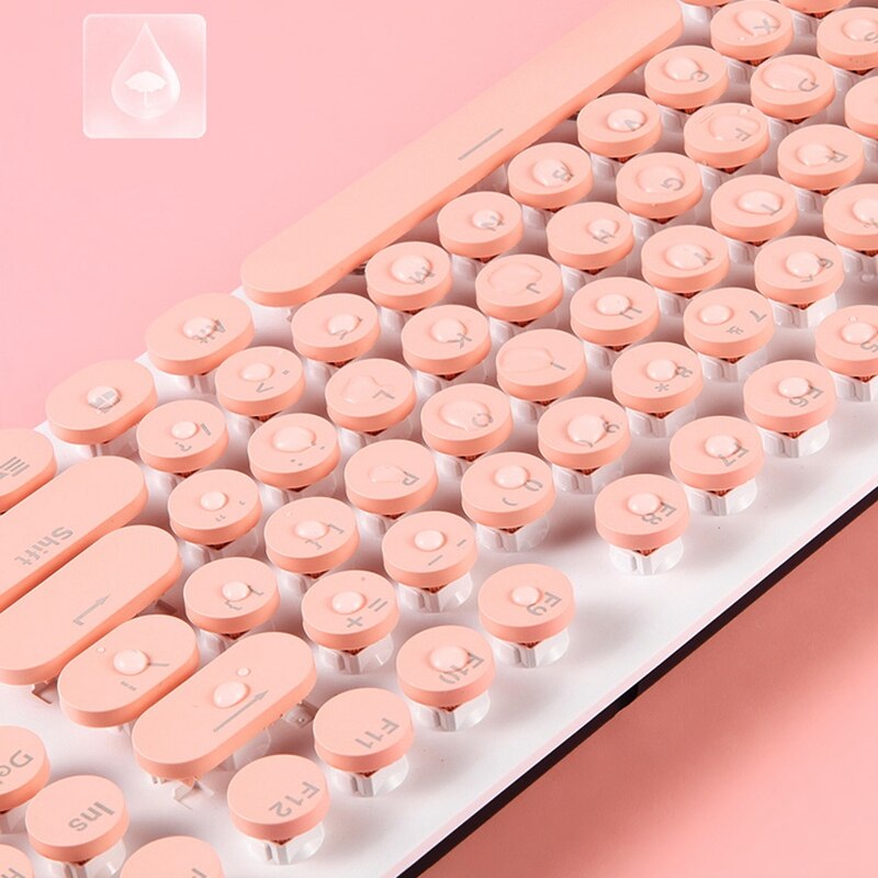 Retro Wired Gaming Keyboard and Wireless Mouse Kit Round Keycap Steampunk Keyboard Multimedia Button for PC Laptop