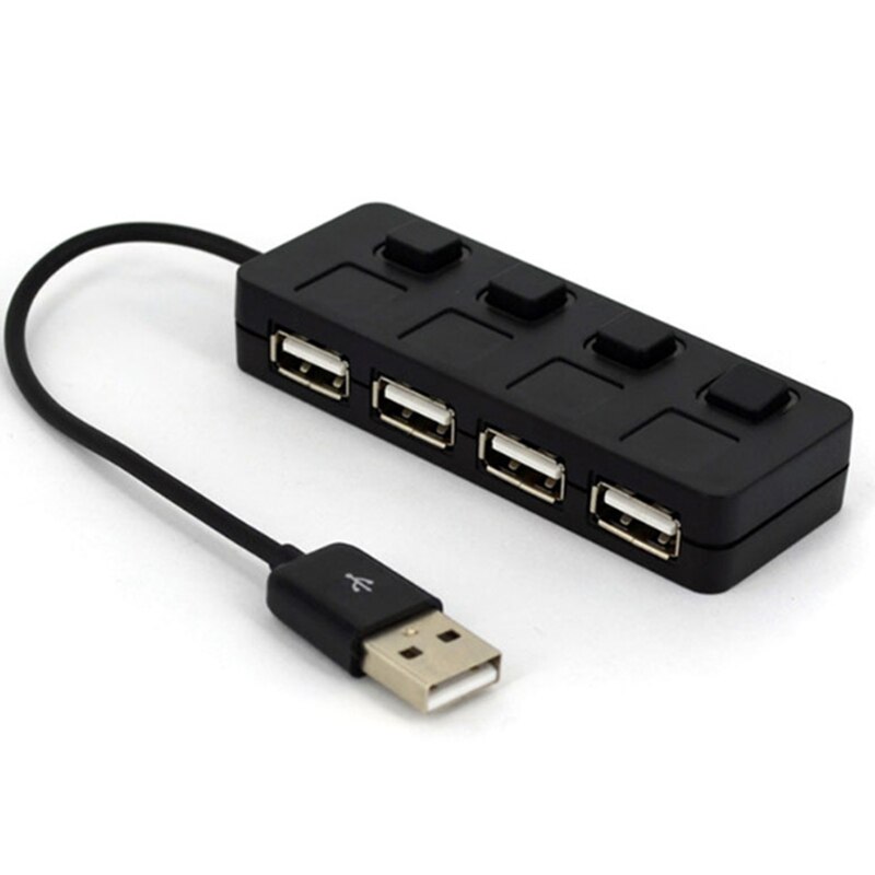 4-Port USB 2.0 Hub with Individual LED Lit Power Switches, Hub USB Extension One for Four, Splitter Independent Switch