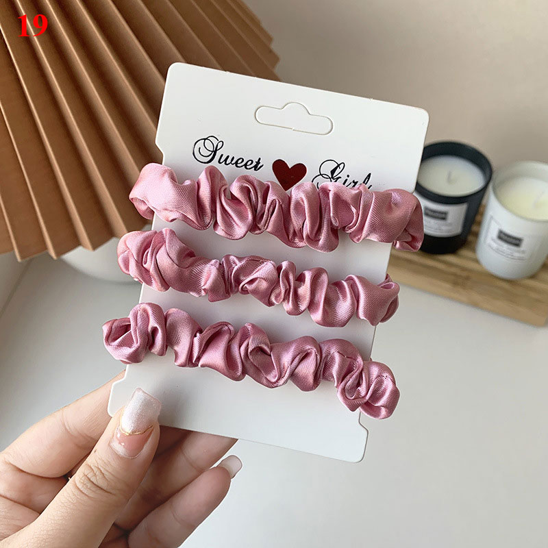 Scrunchies de satén de seda para mujer, cuerda para el cabello de Color sólido, banda de goma, soporte para Cola de Caballo , diadema elástica, accesorios para el cabello, 3 piezas por juego
