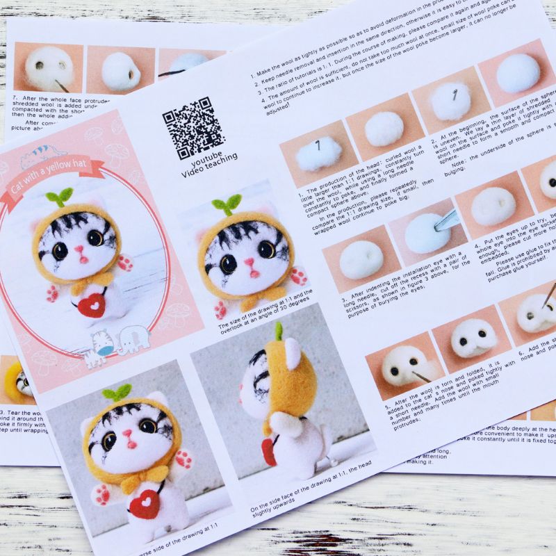 Gorra de Navidad gato lana manualidad de fieltro DIY inacabado pinchado conjunto Kit para manualidades para Material de la aguja bolsa hecha a mano pinchado conjunto