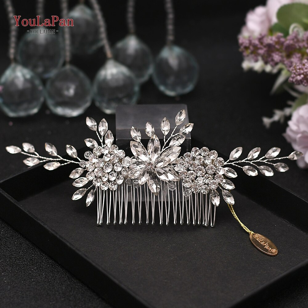 TOPQUEEN HP77 Silver Wedding Tiara Bridal Combs Rhinestone Hair Accessories Wedding Headwear Bridal Hair Clip Wedding Hair Comb