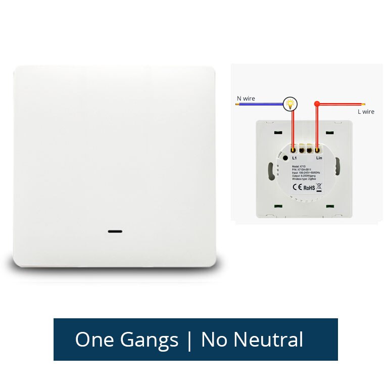 Zemismart Tuya Zigbee Wall Push Switch Alexa Google Home Light Switches No Neutral Wire Physical Button: 1 gang No neutral