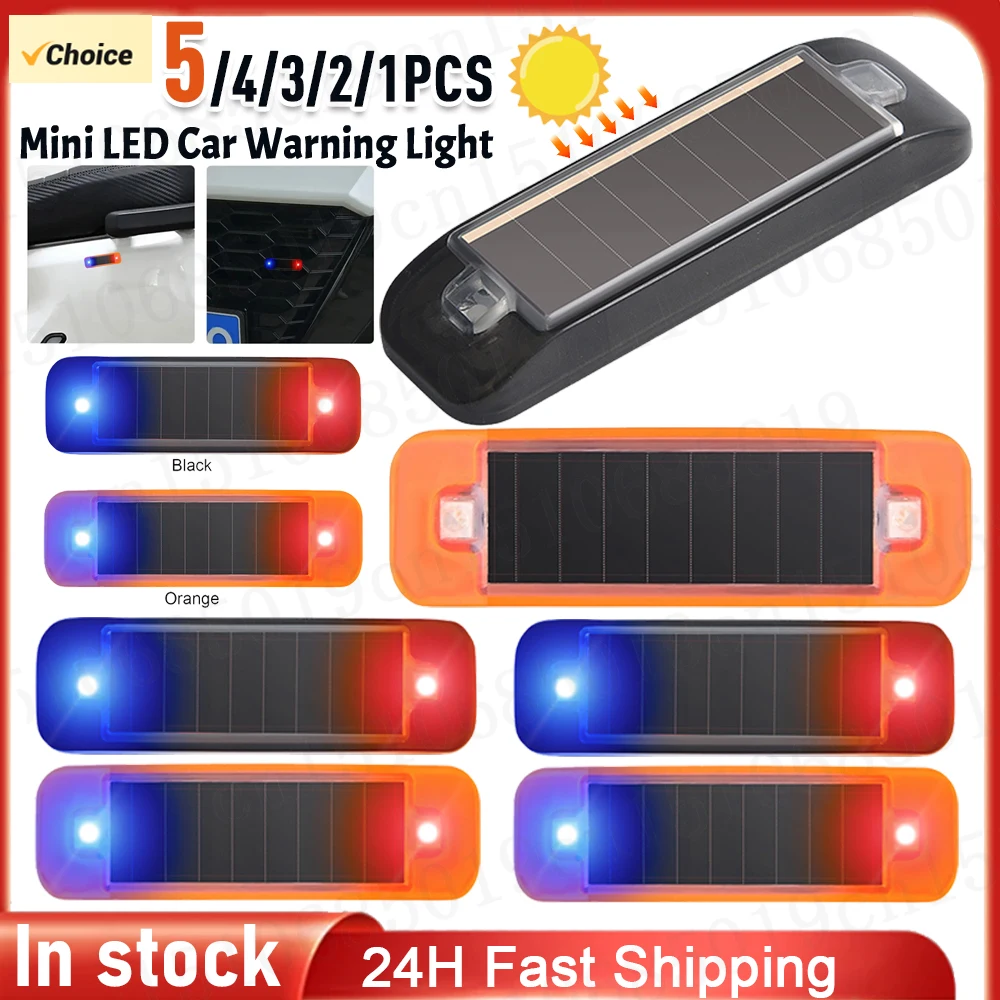 1-5 Stuks Auto Waarschuwingslampje Voor Fiets Motorfiets Scooters Solar Led Waarschuwt Licht Rood-Blauw Led Strobing Signaal Zonne-Energie Knipperlicht