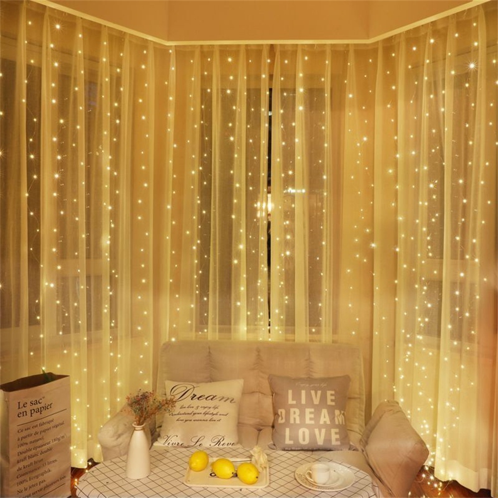 Cortina de luces LED USB, 8 modos, guirnalda de luces con Control remoto, cadena de luces, decoración navideña para boda, dormitorio, lámpara de Año: 4XL / Color zafiro profundo