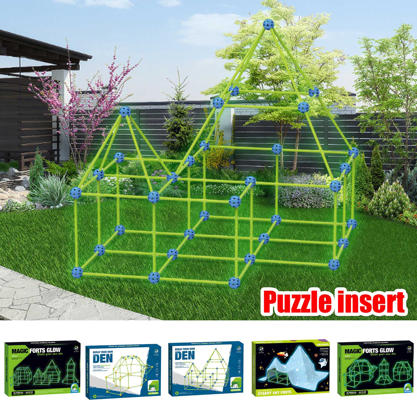 Kids Hut Construction Luminous Fort Building Kit Baby Tent Toy Castles Tunnels DIY 3D Play House for Children Indoor Playhouse