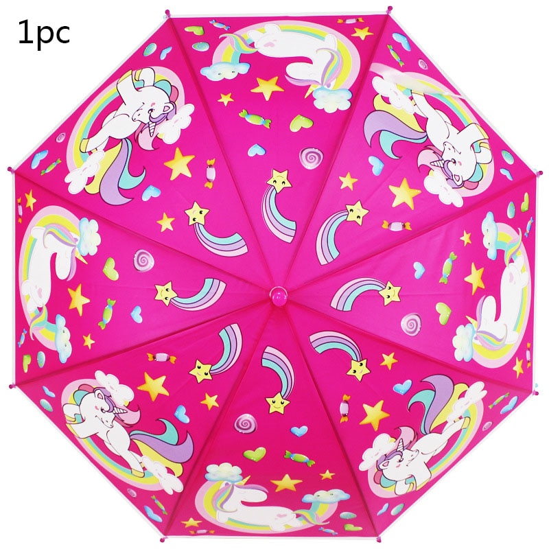 1pc søde enhjørning børn paraply miljøbeskyttelse materiale gennemsigtig paraply barn lige håndtag paraply parasol: 1pc paraplystil -4